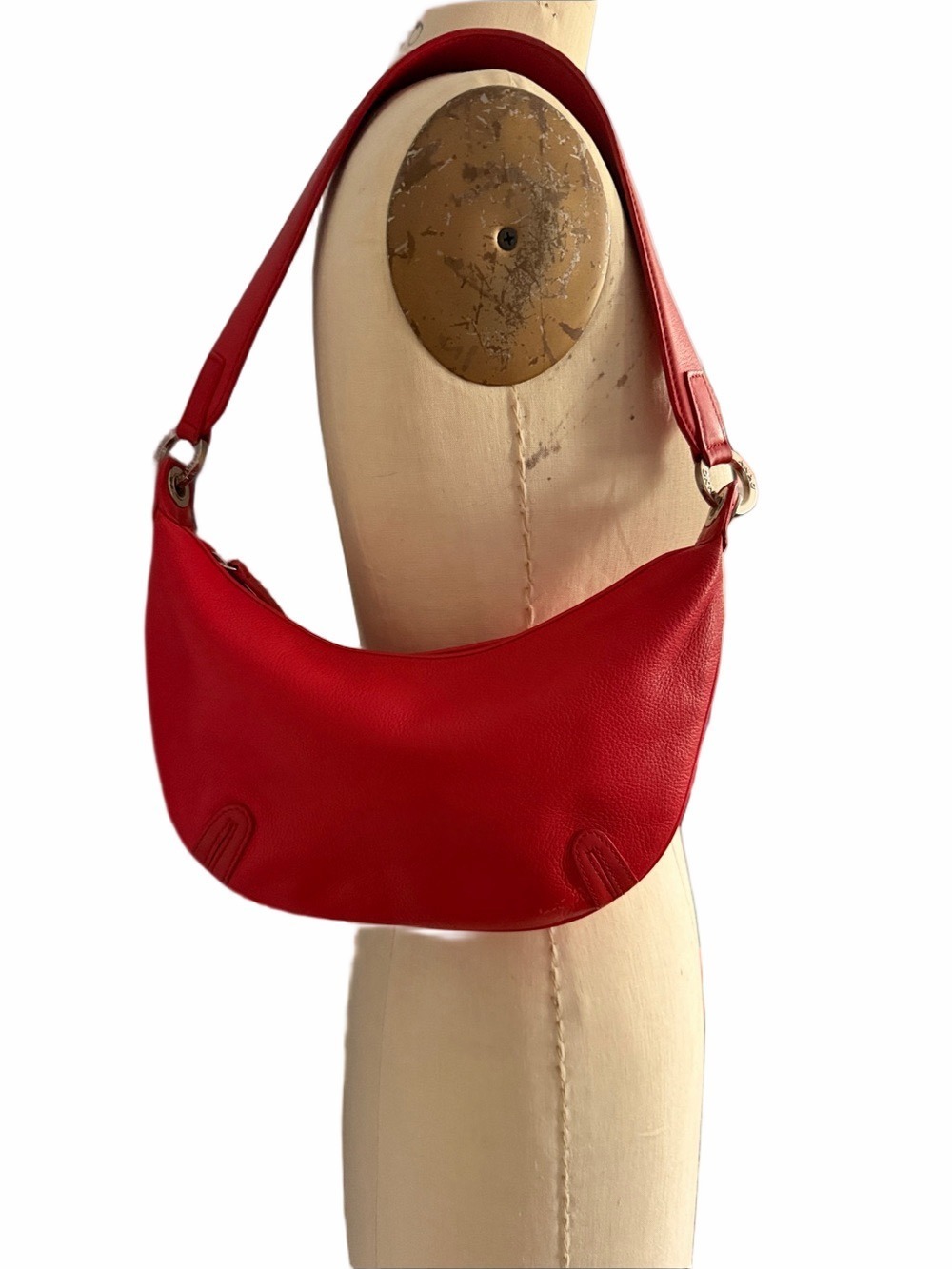 DKNY Red Leather Shoulder Hobo Bag Y2K